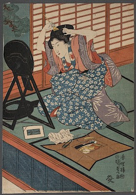 Kunisada Utagawa, Les filles modernes en pleine floraison, vers 1843-1847,
gravure sur bois, 36,6 x 25,5 cm. Photo : Julien Gremaud