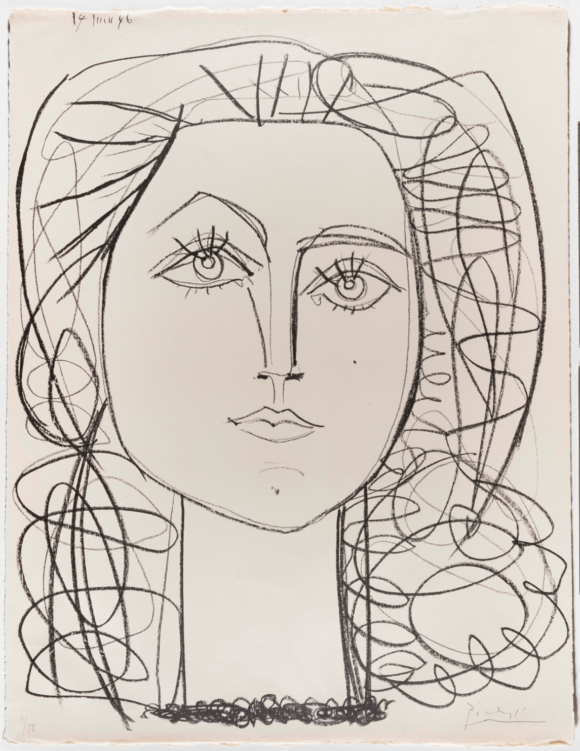 Pablo Picasso (Malaga 1881 - 1973 Mougins), Françoise, 1946 (14 juin),
lithographie sur papier vélin. Musée Jenisch Vevey – Cabinet cantonal des
estampes, dépôt de la Fondation Gottfried Keller