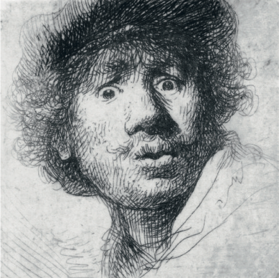 Rembrandt (Leyde 1606 – 1669 Amsterdam), Tête d’homme avec bonnet coupé, ou
Rembrandt aux yeux hagards, 1630, eau-forte sur papier vergé, 42 × 42 mm. Musée
Jenisch Vevey – Cabinet cantonal des estampes, Collection du Musée Alexis Forel,
MAF-0067 © Musée Jenisch Vevey – Cabinet cantonal des estampes, Collection du
Musée Alexis Forel /
Photographe : David Quattrocchi