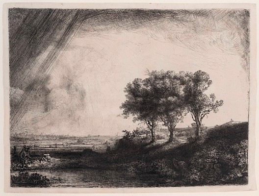 Rembrandt, Paysage aux trois arbres, 1643, eau-forte, pointe sèche et burin sur
papier vergé. Photo Julien Gremaud