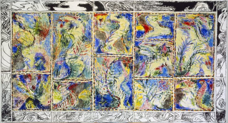 Pierre Alechinsky, Les jours rallongent, 1986, acrylique et encre de chine sur
papier marouflé sur toile