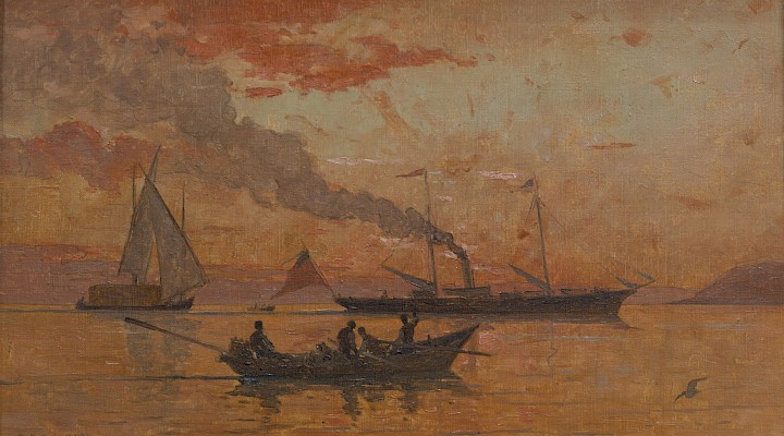 François Bocion, Bateaux au coucher du soleil, non daté, huile sur toile. Photo
: Julien Gremaud