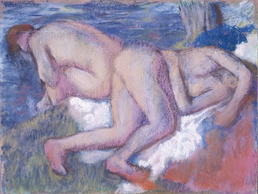 Edgar Degas, Deux femmes au bain, vers 1895, pastel en trois morceaux de papier
réunis contrecollés sur carton, 58 x 77 cm © Fondation Jean et Suzanne
Planque, déposée au Musée Jenisch Vevey (Suisse). Photo : Alberto Ricci, Paris.