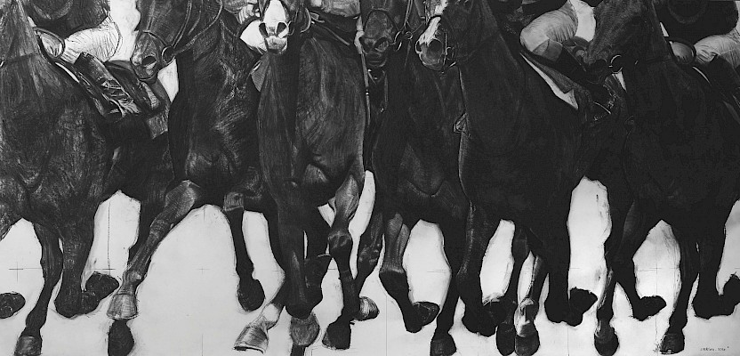 Joël Person (*1962), Les chevaux de l’Apocalypse, 2020, fusain sur papier,
triptyque. Collection de l’artiste © Joël Person. Photographie : Frédéric
Fonctenoy