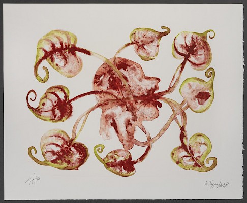 Barthélémy Toguo, Blowing Headache, 2018, lithographie en trois couleurs sur
papier Arches