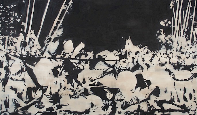 Uwe Wittwer (*1954), Schlacht nach Uccello / Battle after Uccello [Bataille
d’après Uccello], 2007, aquarelle sur papier © Uwe Wittwer, Collection
particulière, Suisse, photographie : Julien Gremaud