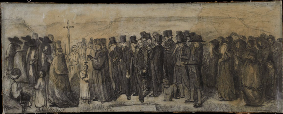 Un Enterrement à Ornans, vers 1848-1849, fusain sur papier. Musée des Beaux-Arts
et d’Archéologie de Besançon © Photo Pierre Guenat