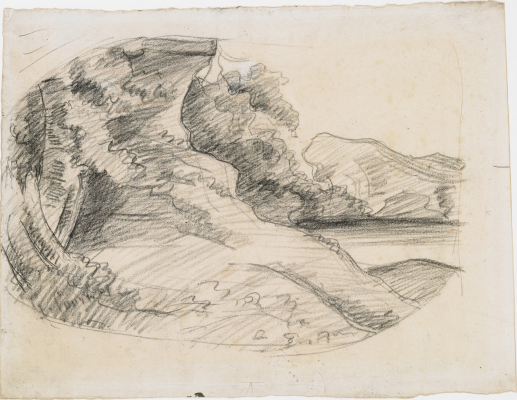 Étude de paysage, vers 1874, fusain sur papier. Musée Gustave Courbet, Ornans