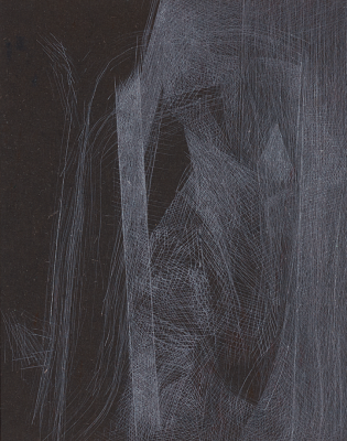 Claire Nicole, Estampe 98/4, 1998, pointe sèche sur Chine noir appliqué sur
papier vélin. Musée Jenisch Vevey – Cabinet cantonal des estampes, Collection de
l’État de Vaud