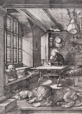 Albrecht Dürer (1471–1528), Saint Jérôme dans sa cellule, 1514, burin sur papier
vergé. Cabinet cantonal des estampes, Fonds des estampes du Professeur Pierre
Decker, Musée Jenisch Vevey