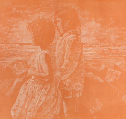 Saintes-Marie-de-la-Mer, 2013, xylographie, épreuve en orange, sur papier japon.
Musée Jenisch Vevey, Collection d’art Nestlé