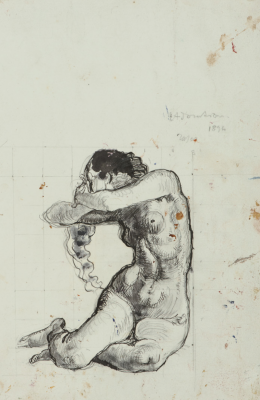 Ferdinand Hodler (1853-1918), étude de figure pour Le Jour, vers 1898-1899,
crayon de graphite, plume, lavis d’encre noire et mise au carreau au crayon de
graphite sur papier Fabriano. Musée Jenisch Vevey, donation Rudolf Schindler ©
Musée Jenisch Vevey. Photo Claude Bornand