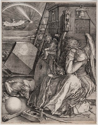 Albrecht Dürer (1471-1528), La Mélancolie ou Melencolia I, 1514, burin sur
papier vergé, 239 × 186 mm. Cabinet cantonal des estampes, Fonds des estampes du
Professeur Pierre Decker,
Musée Jenisch Vevey. Photographie : Julien Gremaud