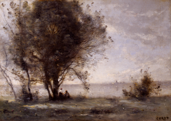 Jean-Baptiste Camille Corot (Paris 1796 - 1875 Ville-d’Avray), Deux personnages
sous les arbres au bord des marais, 1855 – 1860, huile sur toile. Musée Jenisch
Vevey, Fondation pour les Arts et les Lettres