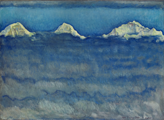 Ferdinand Hodler (Berne 1853-1918 Genève), L’Eiger, le Mönch et la Jungfrau
au-dessus de la mer de brouillard, 1908, huile sur toile. Musée Jenisch Vevey,
don des héritiers du Professeur Arthur Stoll