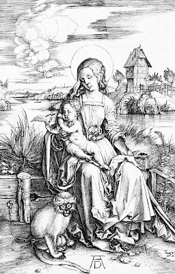 Albrecht Dürer (1471-1528), La Vierge au singe, [vers 1498], burin sur papier
vergé, Musée Jenisch Vevey ­ Cabinet cantonal des estampes, Fonds des estampes
du Professeur Decker
 