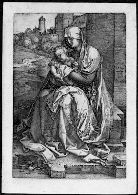 Albrecht Dürer (Nuremberg 1471 - 1528 Nuremberg), La Vierge au pied d’une
muraille, 1514, burin sur papier vergé. Cabinet cantonal des estampes, Fonds des
estampes du Professeur Decker, Musée Jenisch Vevey