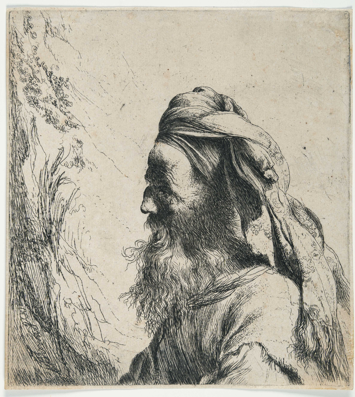 Jan Lievens (1607-1674), Portrait en buste d’un homme oriental barbu portant un
turban, vers 1630, eau-forte sur papier vergé, collection de l’État de Vaud