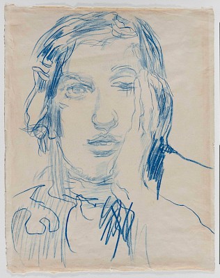 Oskar Kokoschka (1886–1980)
Olda, 1935
Crayon bleu sur papier, 447 x 355 mm
Fondation Oskar Kokoschka, Vevey
© Fondation Oskar Kokoschka / 2024, ProLitteris, Zurich, Photographie: Julien
Gremaud