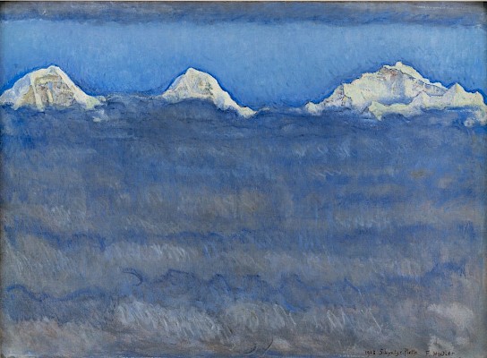 Ferdinand Hodler (Berne 1853 - 1918 Genève), L’Eiger, le Mönch et la Jungfrau
au-dessus de la mer de brouillard, 1908, Huile sur toile, 67,5 x 91 cm, Musée
Jenisch Vevey © Musée Jenisch Vevey, photographie: Julien Gremaud